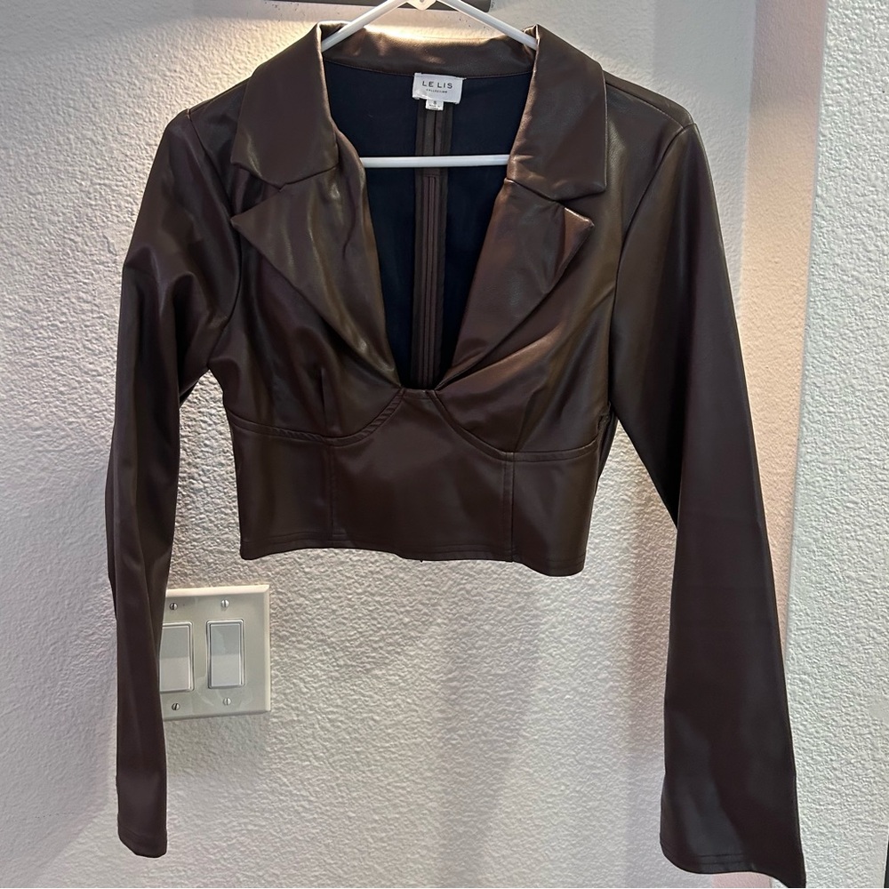 Brown Faux Leather Cropped Top